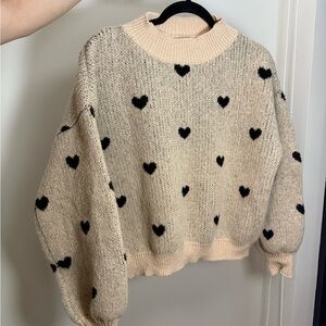 SHEIN Cream Cowl Neck Heart Pattern Sweater